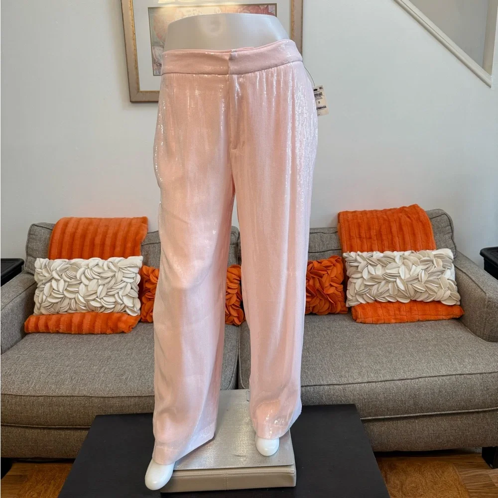 NWT On 34th Pink Dogwood Sequined High Rise Straight-Leg Pants - Picture 3 of 11